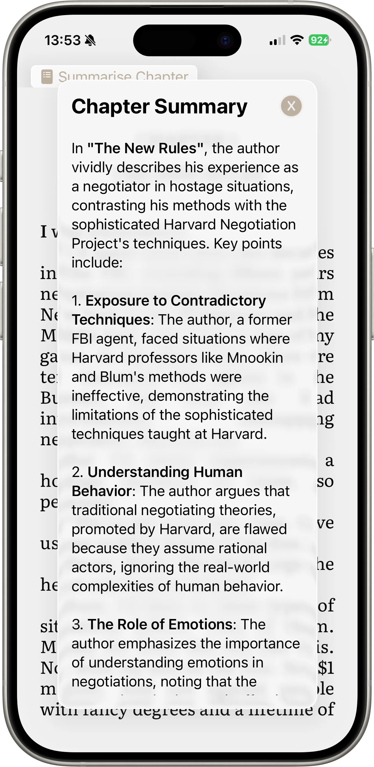 Zen smart summary feature showing an AI-generated chapter summary