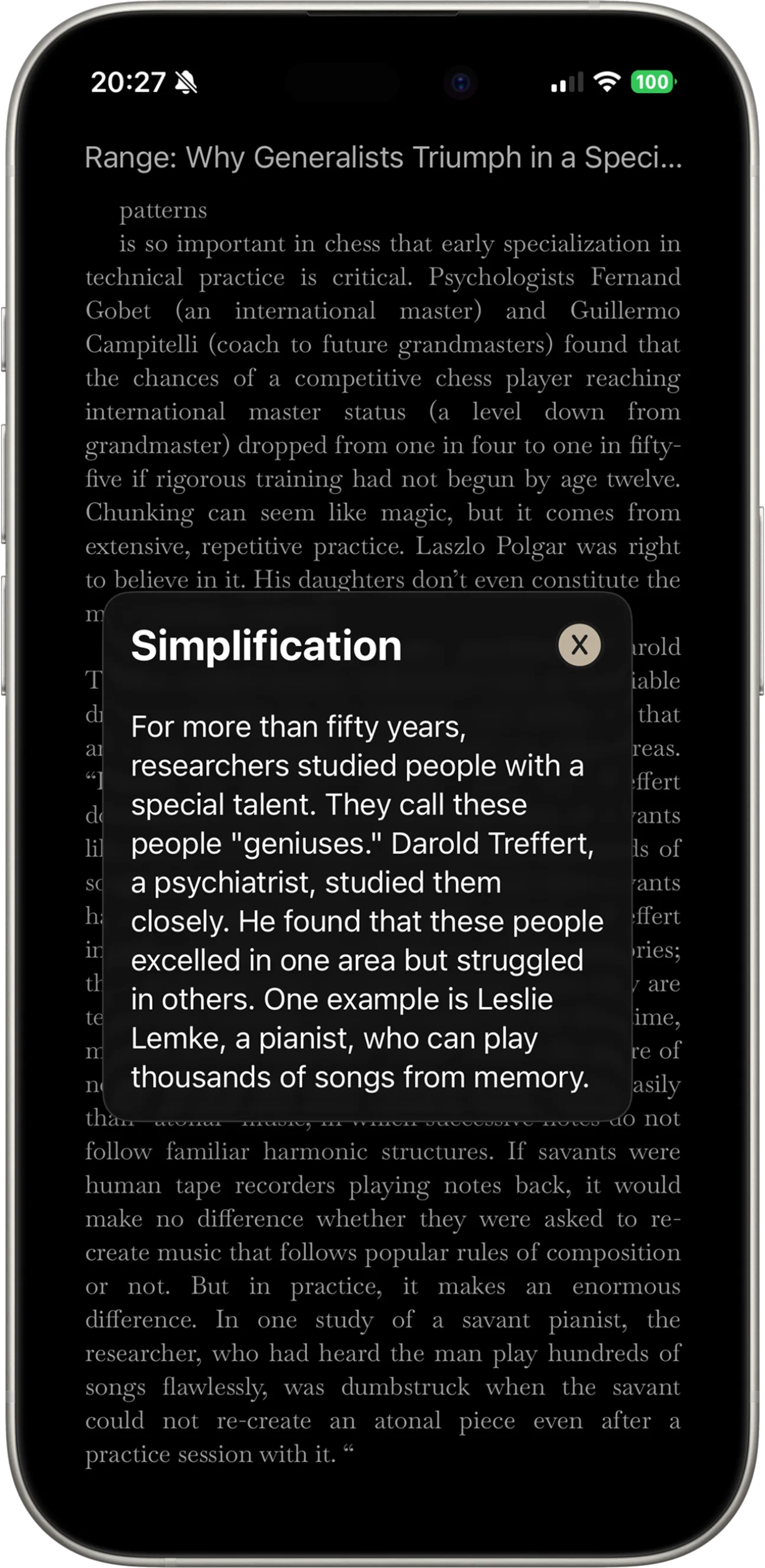Zen simplification feature showing a complex passage being explained